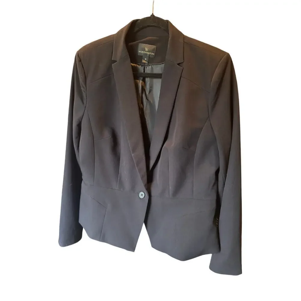 Worthington Black One-Button Blazer Women’s Size 16 Career Office Wear